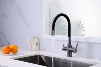 Комплект Мойка Paulmark Vista PM304444-GM вороненая сталь + Смеситель Salix 213419-GM вороненая сталь, черный, с гибким изливом