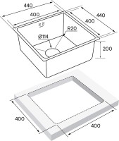 Комплект Мойка Paulmark Vista PM304444-GM вороненая сталь + Смеситель Salix 213419-GM вороненая сталь, черный, с гибким изливом