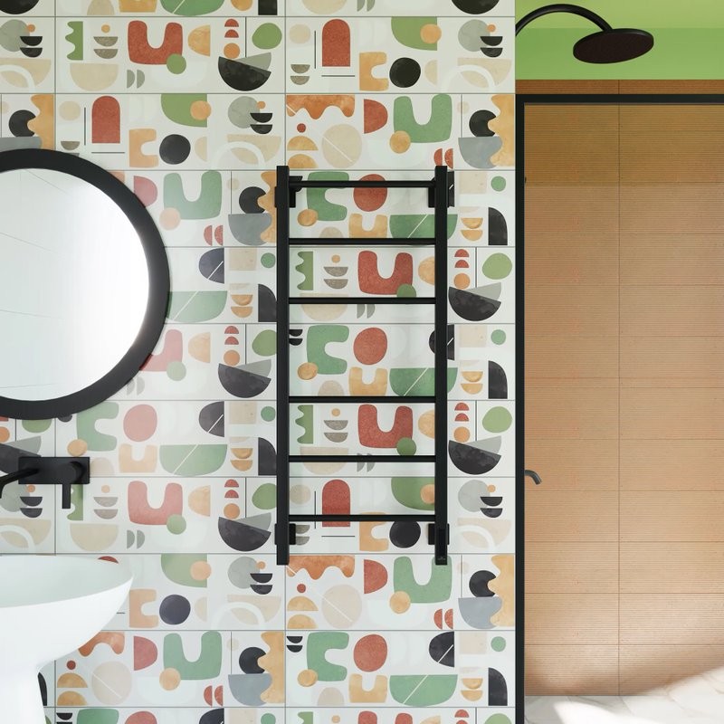 Полотенцесушитель электрический Grota Costa 430х1000 RAL9005 EL 100x45 см, подключение справа, слева, скрытое подключение справа, матовый черный, лесенка, из стали