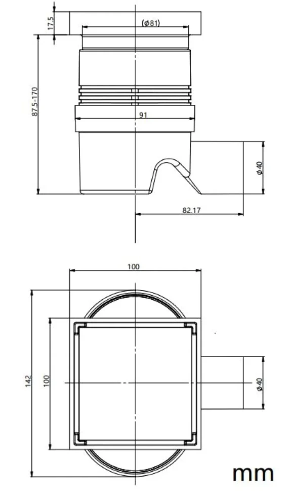 Душевой трап Allen Brau Priority 9.50023.BN 10x10, в пол, с сифоном
