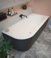 Акриловая ванна Cezares Slim SLIM CORNER-180-80-60-R-NERO-SET 180x80 см, правая, пристенная, черная матовая, асимметричная, с каркасом, со сливом-переливом