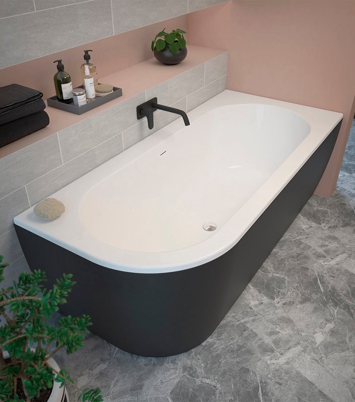 Акриловая ванна Cezares Slim SLIM CORNER-180-80-60-R-NERO-SET 180x80 см, правая, пристенная, черная матовая, асимметричная, с каркасом, со сливом-переливом
