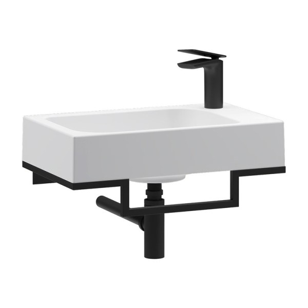 Консоль с раковиной Belux Темпо 50 L подвесная, цвет консоли черный, сифон круглый, черный