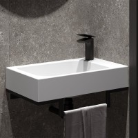 Консоль с раковиной Belux Темпо 50 L подвесная, цвет консоли черный, сифон круглый, черный