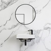 Консоль с раковиной Belux Темпо 50 L подвесная, цвет консоли черный, сифон круглый, черный