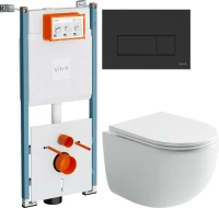 Комплект Унитаз подвесной Ceramicanova UP Rimless CN4007 белый + Инсталляция VitrA V-Fix Core 732-5800-01PV + Кнопка Root Square 740-2311 черная матовая