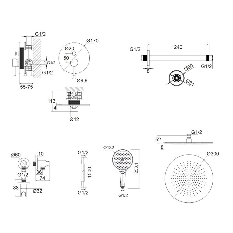 Душевой комплект WHITECROSS Y YSET12TOPGL С ВНУТРЕННЕЙ ЧАСТЬЮ, золото