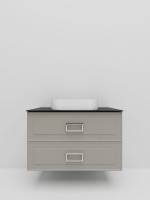 Тумба под раковину со столешницей La Fenice Cubo Twin 100 подвесная, cappuccino , бежевая матовая, столешница черный мрамор. ручки белые