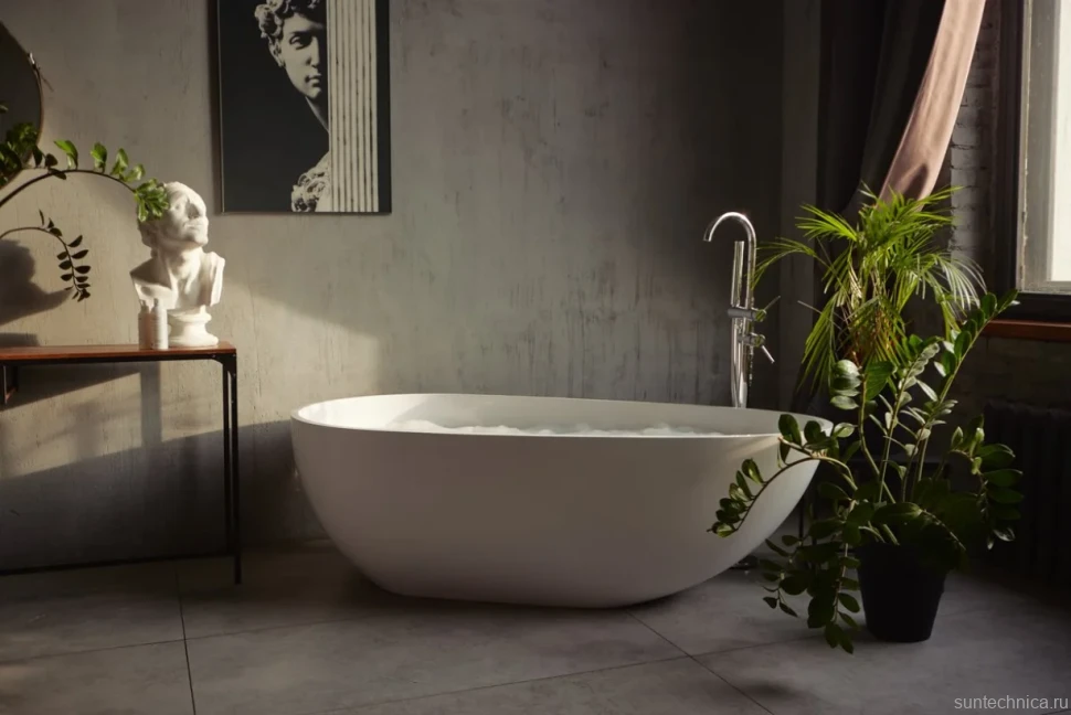 Ванна из искусственного камня Marmo Bagno Венеция 170x85 см, отдельностоящая, белая, овальная