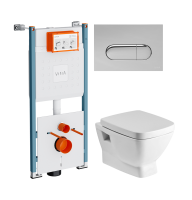 Комплект Унитаз подвесной Santek Нео 1WH302423 с микролифтом + Инсталляция VitrA V-Fix Core 732-5800-01PV + Кнопка Root Round 740-2280 хром