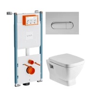 Комплект Унитаз подвесной Santek Нео 1WH302423 с микролифтом + Инсталляция VitrA V-Fix Core 732-5800-01PV + Кнопка Root Round 740-2280 хром