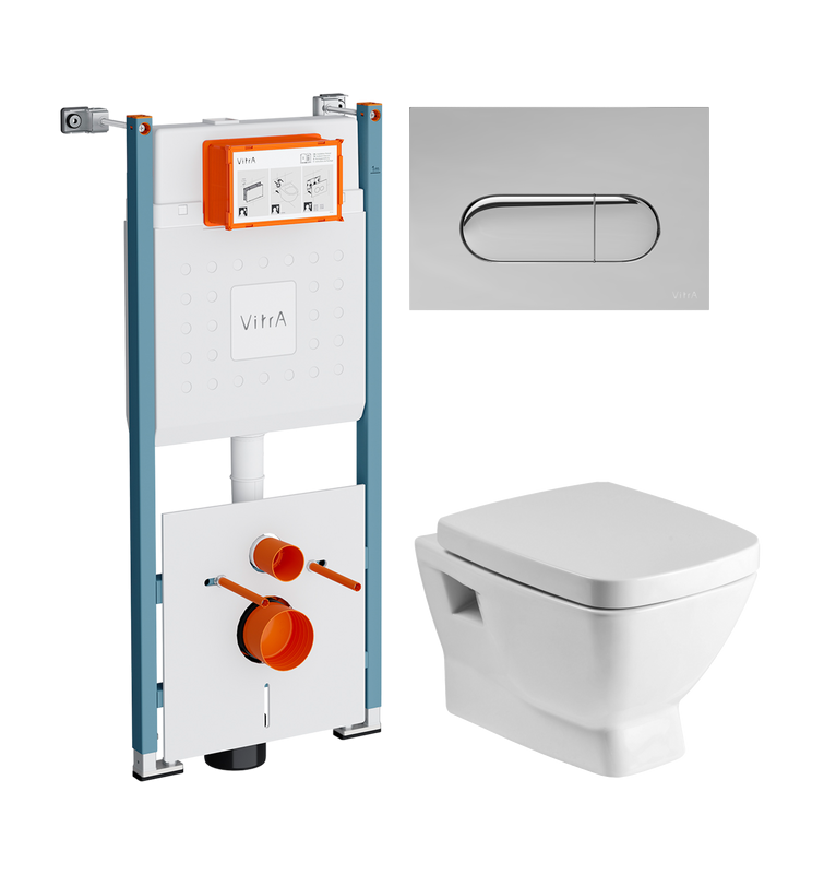Комплект Унитаз подвесной Santek Нео 1WH302423 с микролифтом + Инсталляция VitrA V-Fix Core 732-5800-01PV + Кнопка Root Round 740-2280 хром