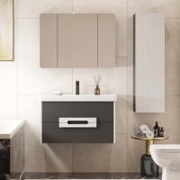 Тумба с раковиной AQUATON Ар-Деко 85 подвесная, 2 ящика, серый кобальт