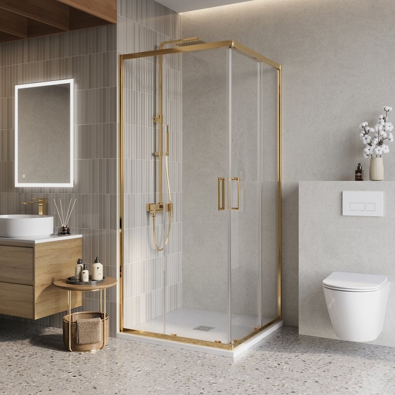 Душевой уголок BelBagno Luce A-2-90-C-ORO 90x90, профиль золото, стекло прозрачное