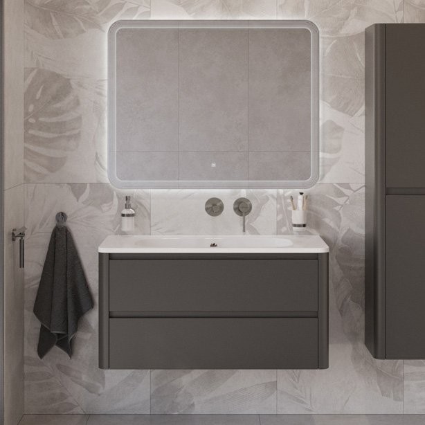 Тумба с раковиной Cezares Relax 100 подвесная, 2 ящика, оружейная сталь