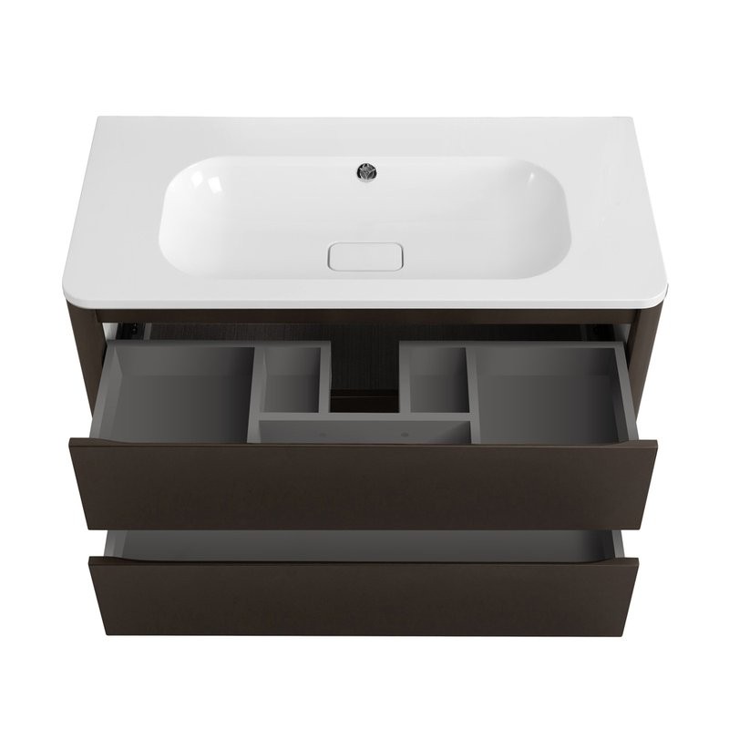 Тумба с раковиной Cezares Relax 100 подвесная, 2 ящика, оружейная сталь