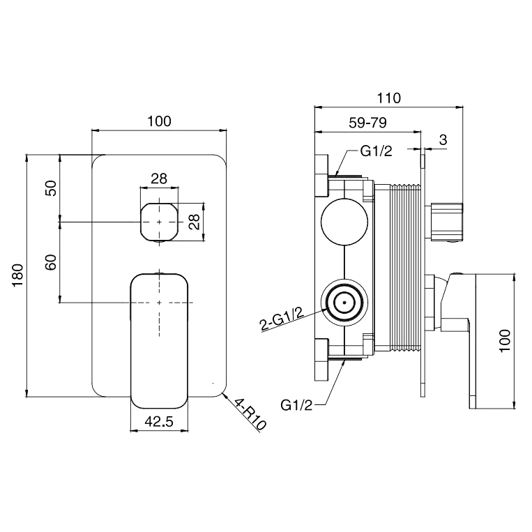 Встраиваемый смеситель для душа и ванны Splendy Self SE204U1K2CR С ВНУТРЕННЕЙ ЧАСТЬЮ, хром