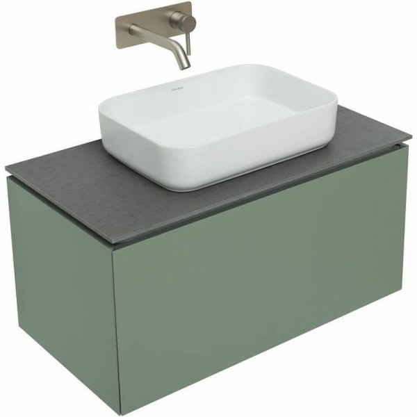 Тумба под раковину со столешницей Allen Brau Infinity 85 1+1, подвесная, олива матовый, столешница графит структ