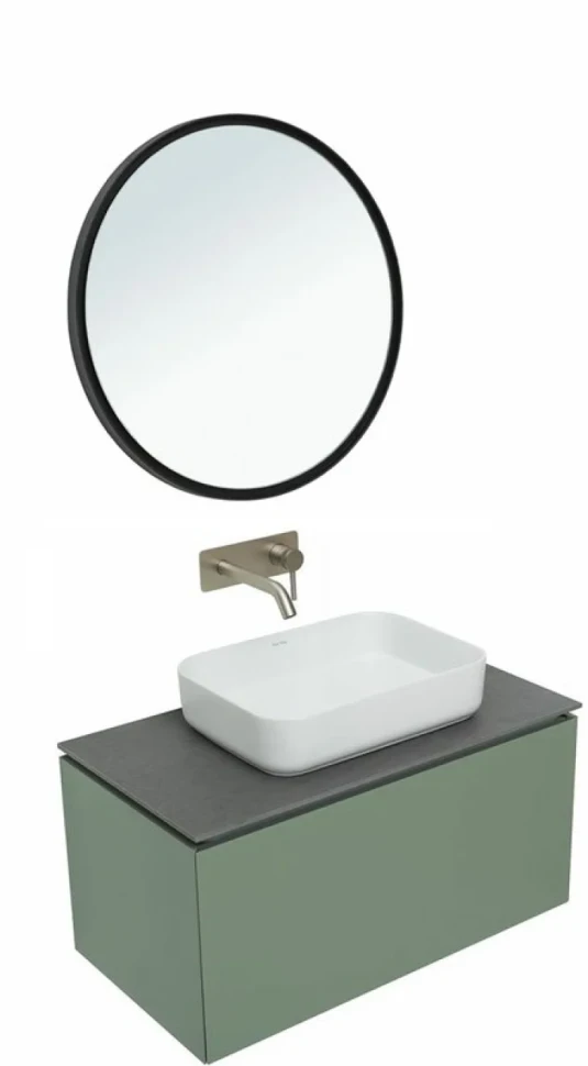 Тумба под раковину со столешницей Allen Brau Infinity 85 1+1, подвесная, олива матовый, столешница графит структ