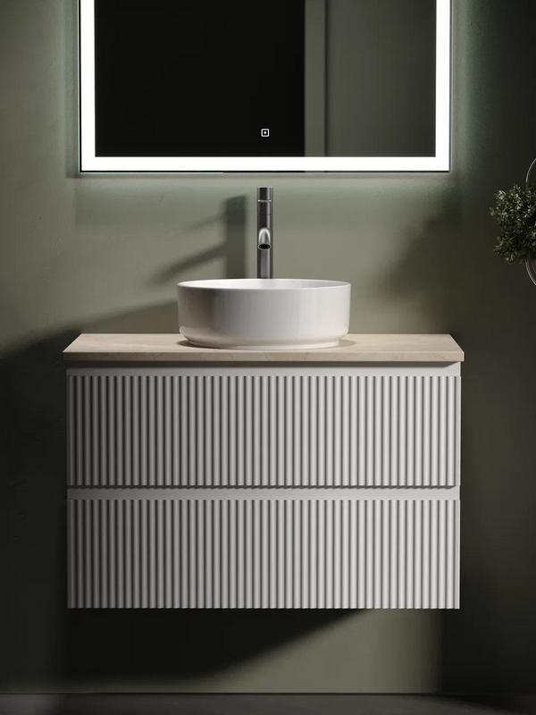 Тумба с раковиной Sancos Snob R 80 см, bianco, столешница бежевая, раковина CN5001