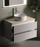 Тумба с раковиной Sancos Snob R 80 см, bianco, столешница бежевая, раковина CN5001