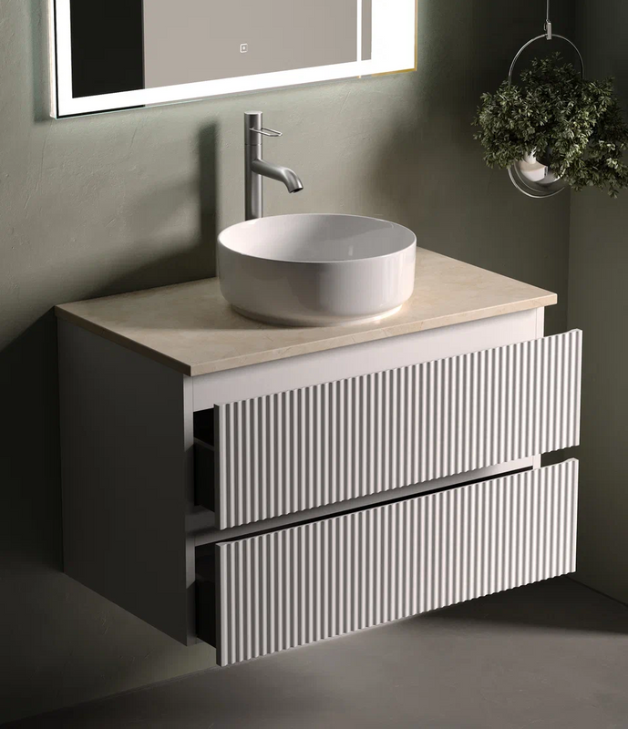 Тумба с раковиной Sancos Snob R 80 см, bianco, столешница бежевая, раковина CN5001