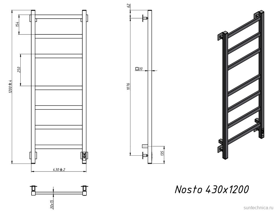 Полотенцесушитель электрический Grota Nosto 430х1200 NM EL 120x45 см, подключение справа, слева, скрытое подключение справа, матовый хром, лесенка