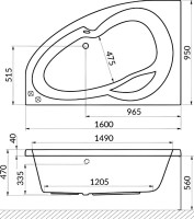 Акриловая ванна Excellent Newa Smart L 160x95 см, угловая, левая, встраиваемая, с гидромассажем, белая, асимметричная, с каркасом, с сиденьем, со сливом-переливом, фурнитура золото