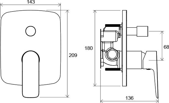 Встраиваемый смеситель для душа и ванны Ravak Classic CL 065.00 С ВНУТРЕННЕЙ ЧАСТЬЮ