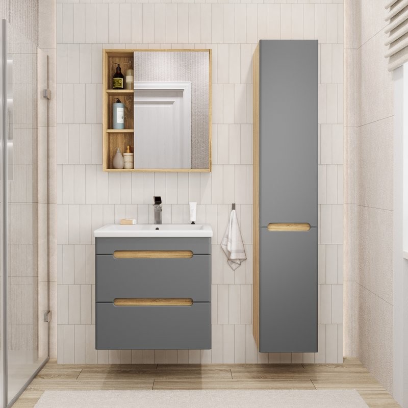 Тумба с раковиной SanStar Diva 50 подвесная, графит софт, дуб вотан, раковина Como 50