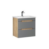 Тумба с раковиной SanStar Diva 50 подвесная, графит софт, дуб вотан, раковина Como 50