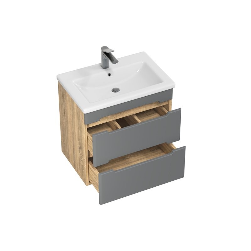 Тумба с раковиной SanStar Diva 50 подвесная, графит софт, дуб вотан, раковина Como 50