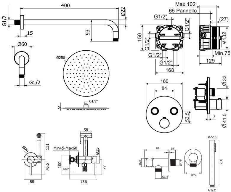 Комплект для ванной Plumberia Selection PSBOX KITZPSB02CR С ВНУТРЕННЕЙ ЧАСТЬЮ, хром