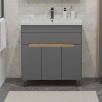 Тумба с раковиной SanStar Модена 80 напольная, графит софт, дуб вотан, раковина Fest 80