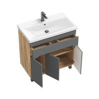 Тумба с раковиной SanStar Модена 80 напольная, графит софт, дуб вотан, раковина Fest 80