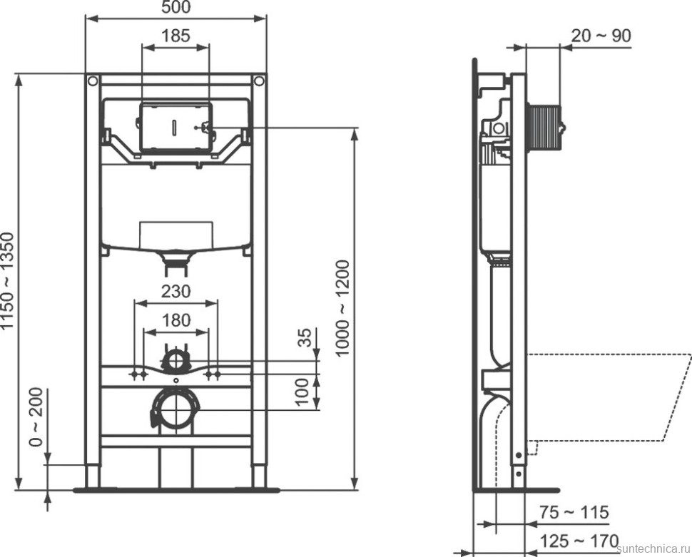 Система инсталляции для унитазов Ideal Standard ProSys 120P R027767 с кнопкой смыва
