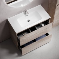 Тумба с раковиной Sancos Libra Floor 90 дуб галифакс натуральный, белая раковина CN7002