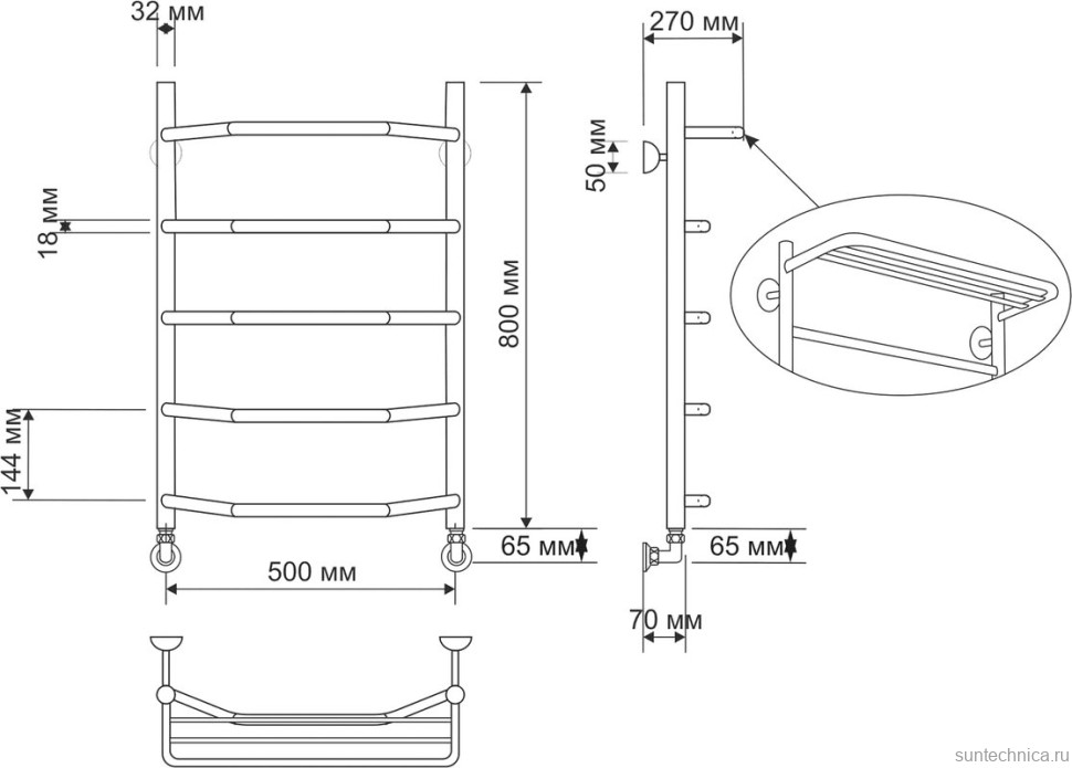 Полотенцесушитель водяной Secado Агата 3 85x55 см, бронза, лесенка, латунь, с полкой