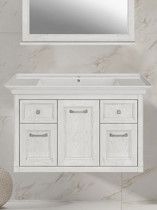 Тумба с раковиной ASB-Woodline Толедо 105 белая, патина серебро