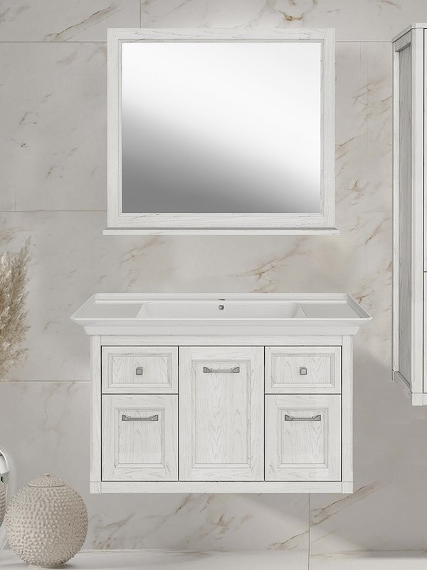 Тумба с раковиной ASB-Woodline Толедо 105 белая, патина серебро