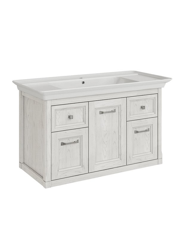 Тумба с раковиной ASB-Woodline Толедо 105 белая, патина серебро