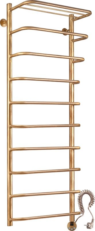 Полотенцесушитель электрический Secado Мерида 2 125x55 см, подключение справа, бронза, лесенка, латунь, с полкой