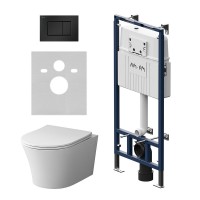 Комплект Унитаз подвесной Damixa Skyline DX35C1700SC безободковый, с микролифтом + Инсталляция AM.PM MasterFit I012710.0238 с кнопкой ProC S черный матовый