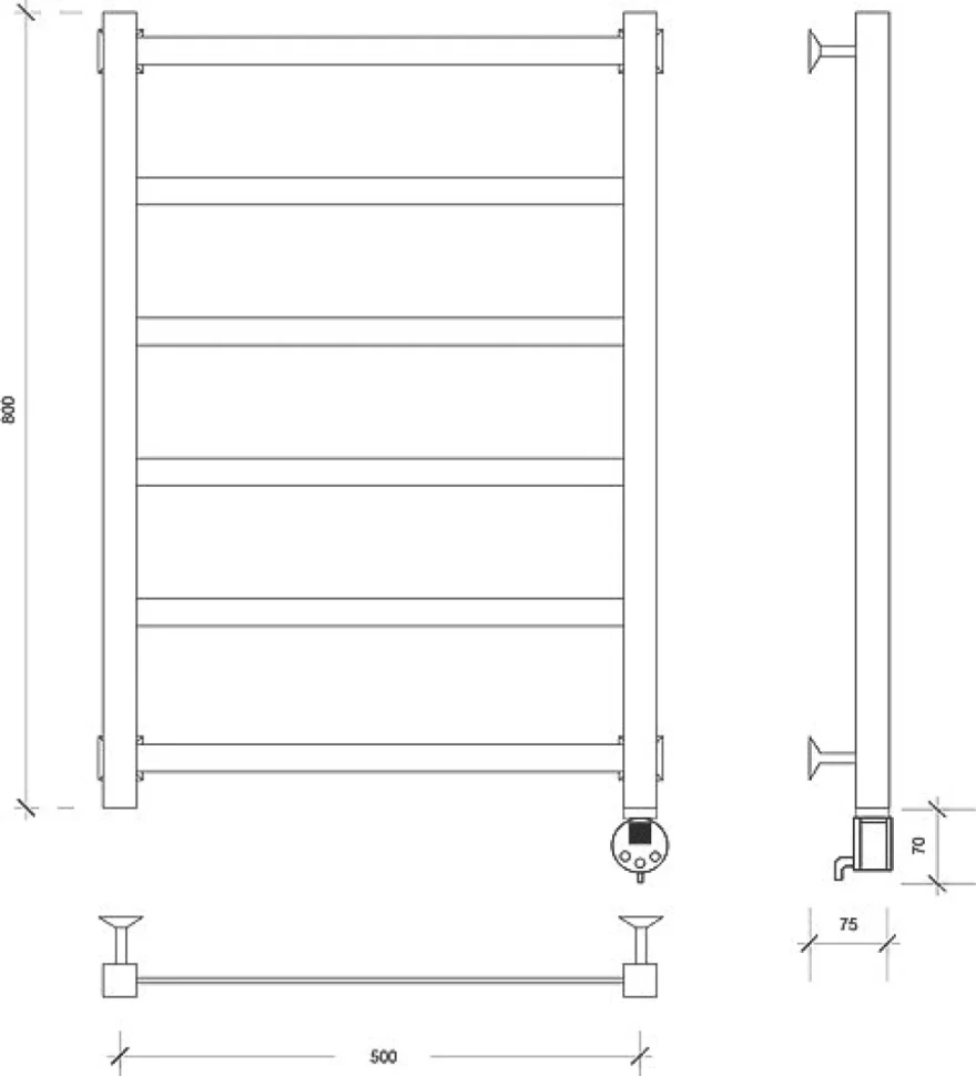 Полотенцесушитель электрический Secado Корсико 1 85x55 см, подключение справа, матовый черный, лесенка