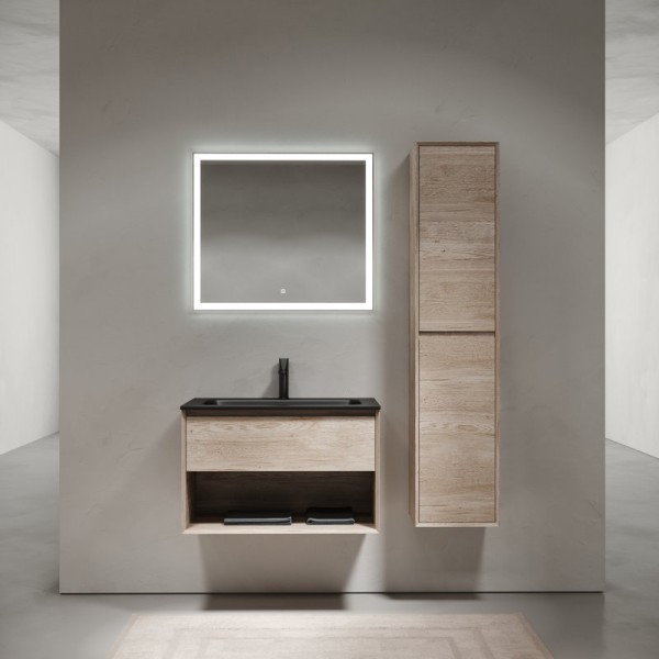 Мебель для ванной комнаты Sancos Marmi 1.0 80 черная раковина, дуб галифакс натуральный