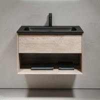 Мебель для ванной комнаты Sancos Marmi 1.0 80 черная раковина, дуб галифакс натуральный