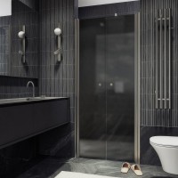 Душевая дверь в нишу Maybahglass MGD-440-5 89 см, профиль матовый хром, стекло графит матовый