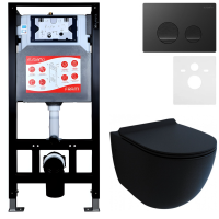 Комплект Унитаз подвесной Esbano Garcia ESUPGARCBM матовый черный + Инсталляция Fram + Кнопка ESINSLM37MB