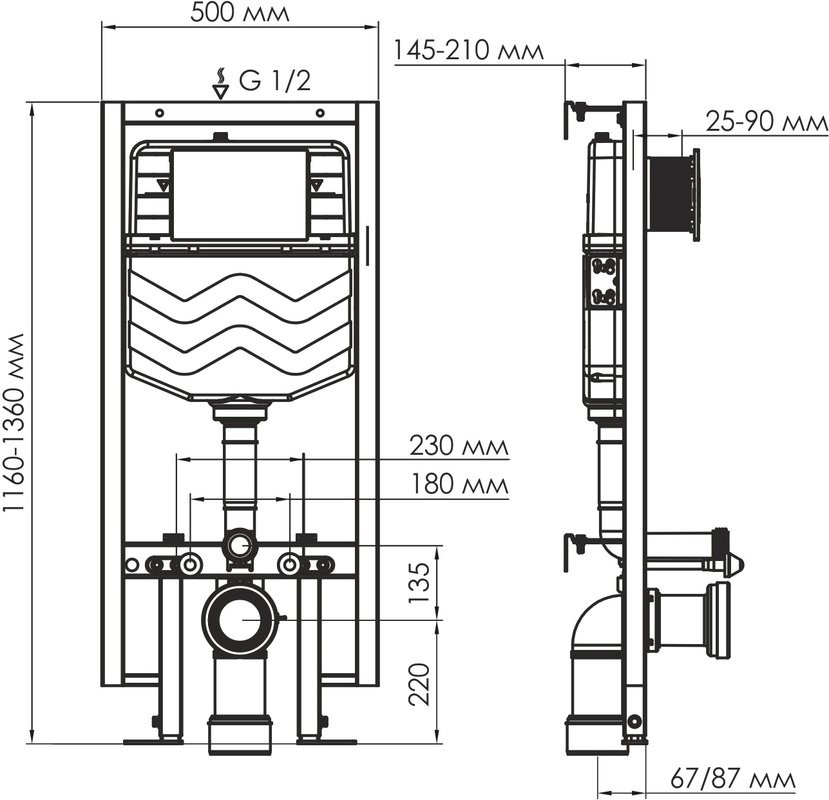 Система инсталляции для унитазов Wasserkraft Vils 56TLT.010.ME.MG01 с кнопкой смыва матовое золото