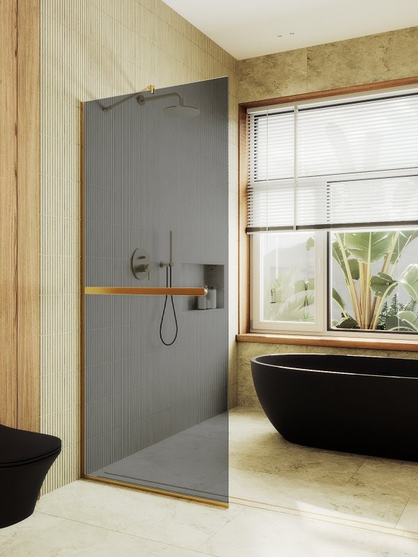 Душевая перегородка Maybahglass MGD-1461-3у 99 см, профиль золото, стекло графит